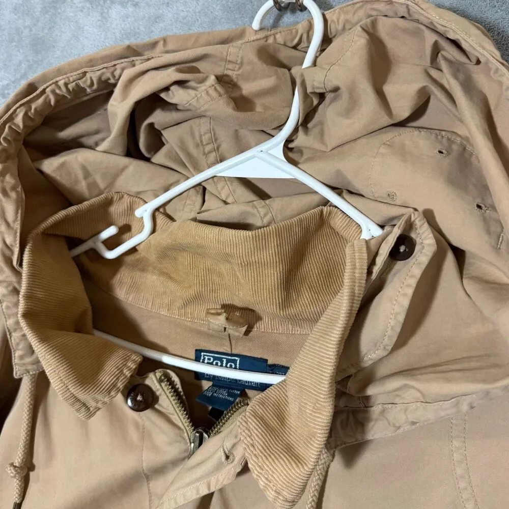 Polo Ralph Lauren Field Jacket 3XLT Tall Utility Tan Khaki Hood Corduroy READ